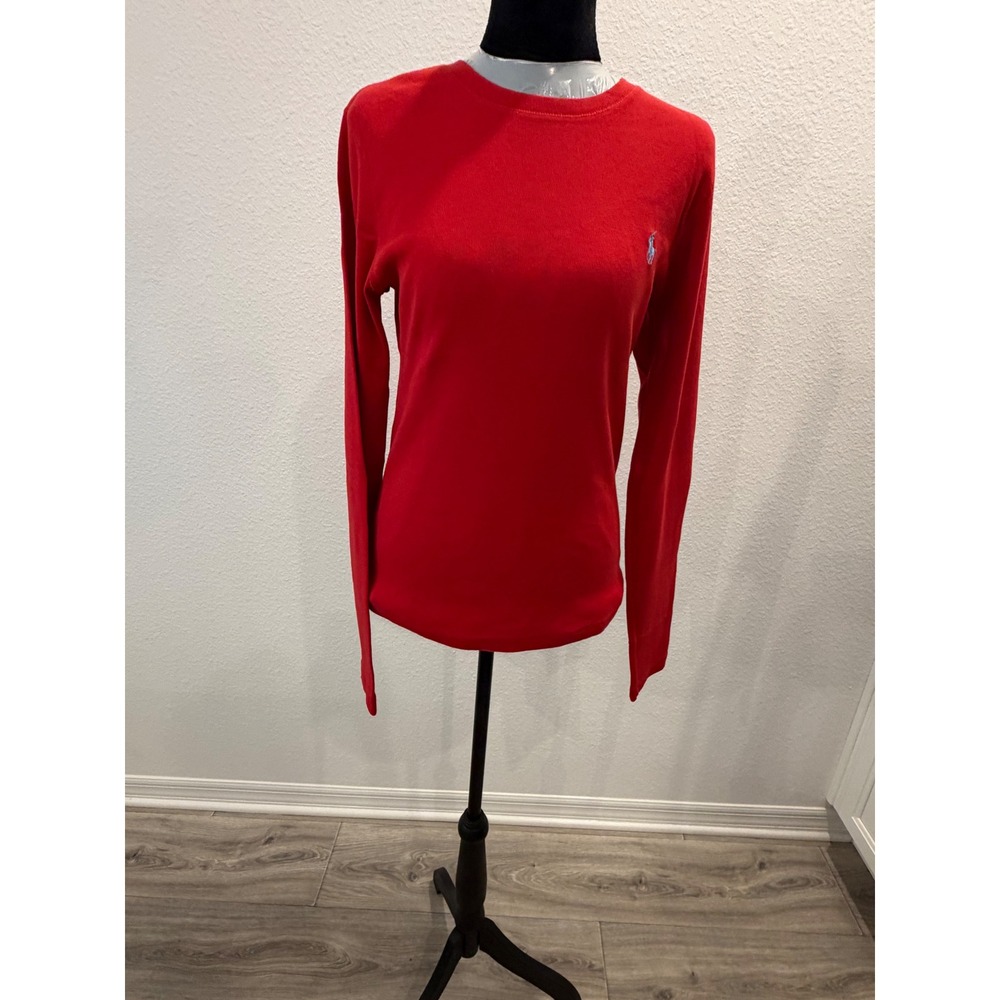 Ralph Lauren Sport Red Long Sleeve Cotton Tee Shirt Womens Large Blue Pony Logo - Picture 5 of 9